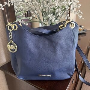 Michael Kors Navy Shoulder Bag with Gold Accents